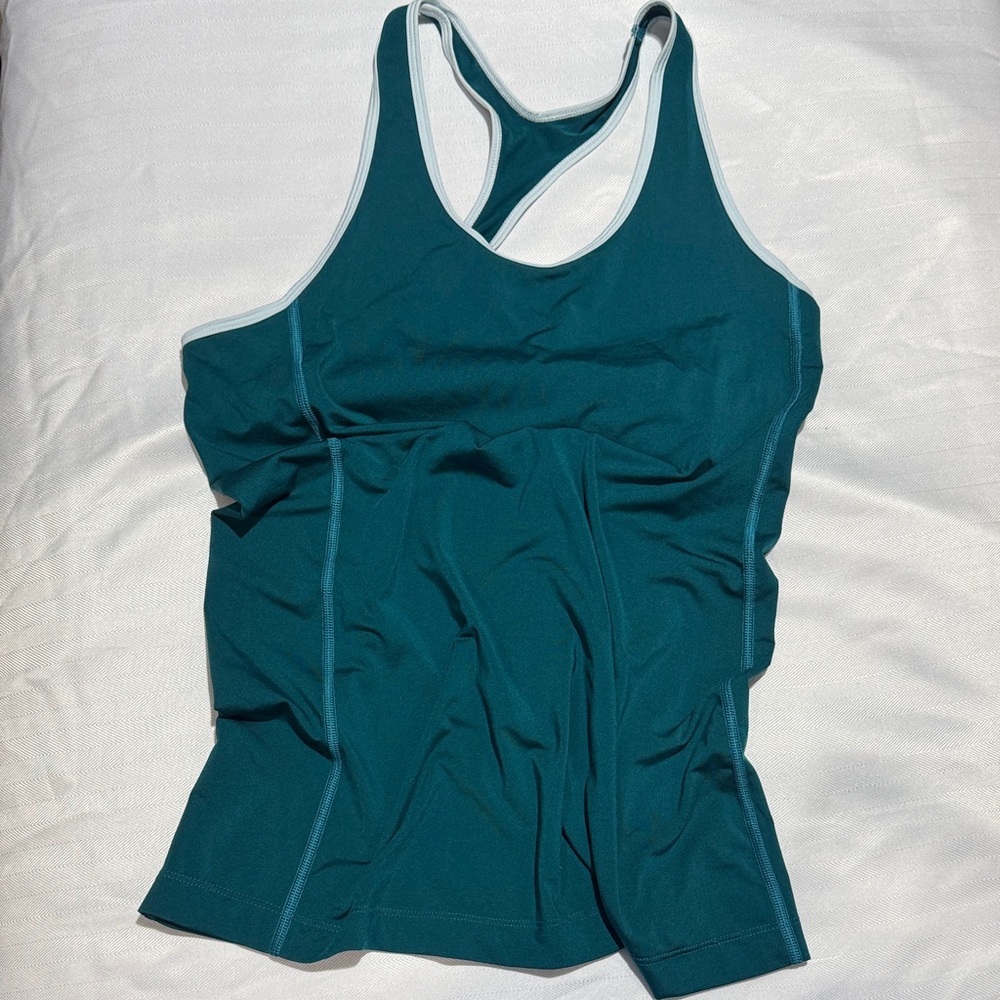 Brooks Teal Racerback Tank with White Trim